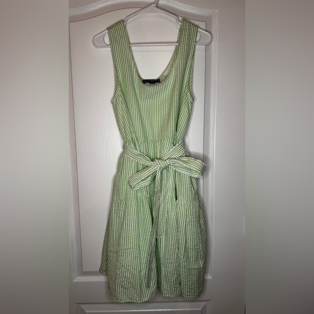Kiel James Patrick Margarita dress. Green striped summer dress. Size Large